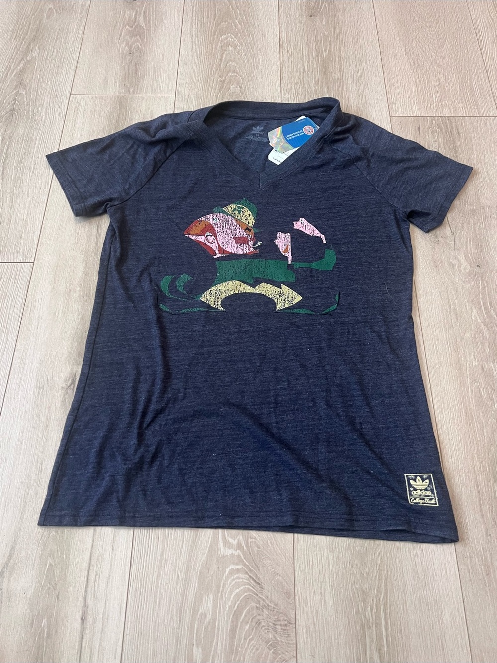adidas Navy V-Neck Tee with Multicolor Surf Graphic